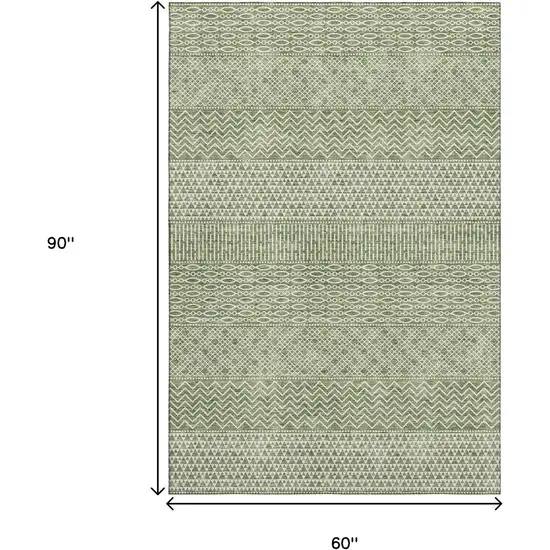 Green And Ivory Striped Washable Area Rug With UV Protection Photo 9