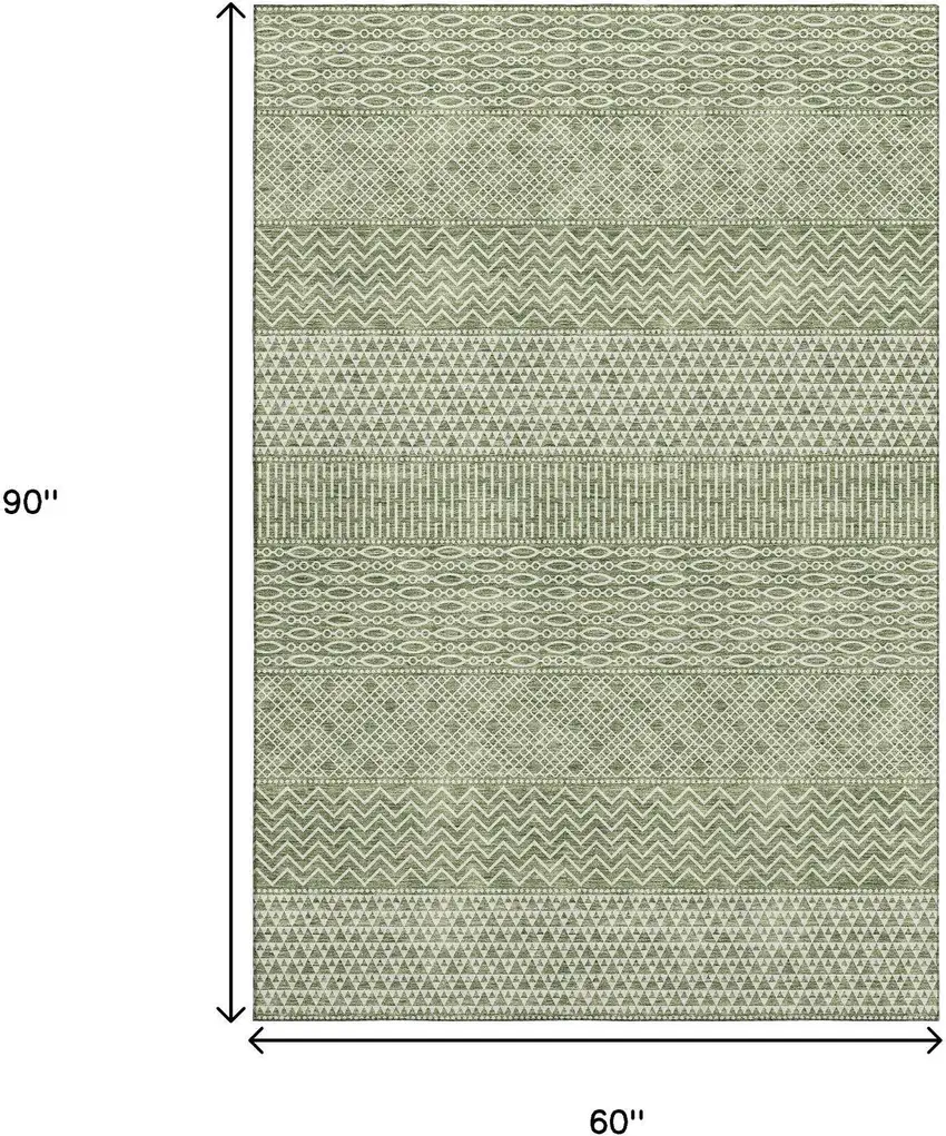 Green And Ivory Striped Washable Area Rug With UV Protection Photo 9