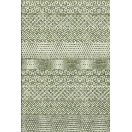 Green And Ivory Striped Washable Area Rug With UV Protection Photo 2