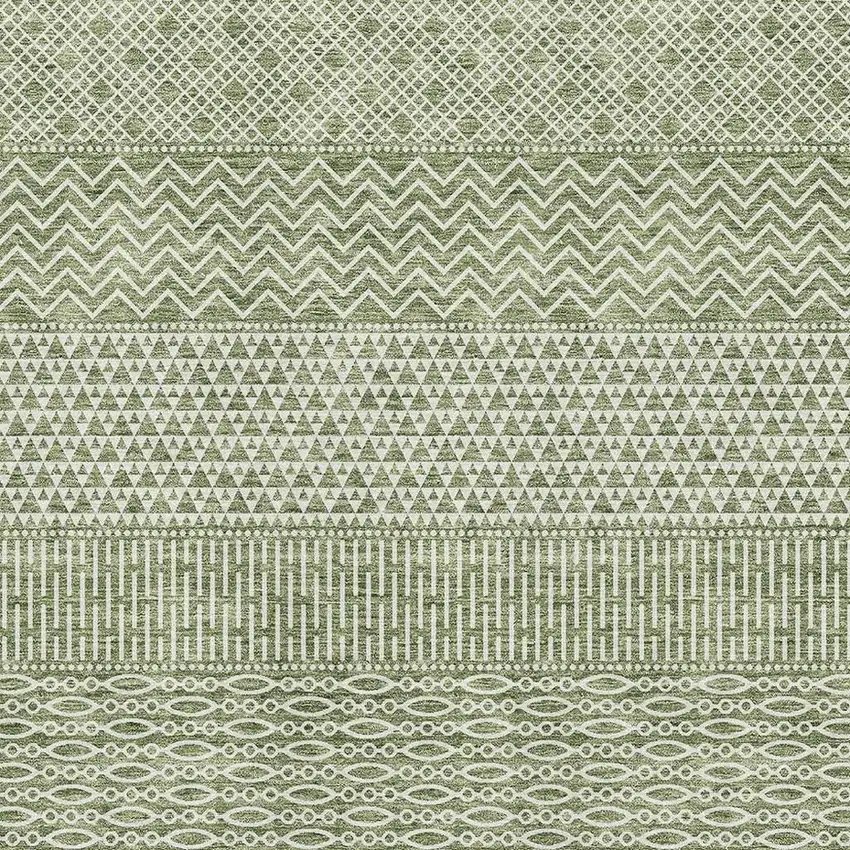 Green And Ivory Striped Washable Area Rug With UV Protection Photo 2