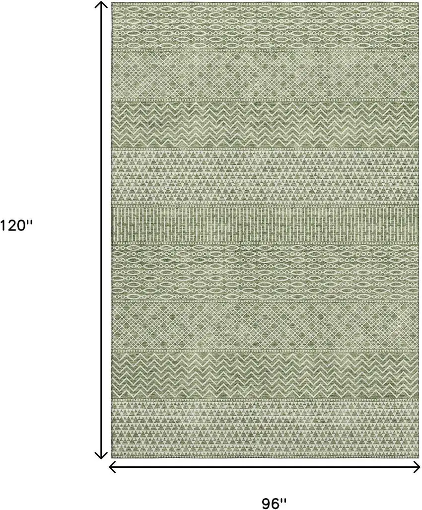 Green And Ivory Striped Washable Area Rug With UV Protection Photo 9