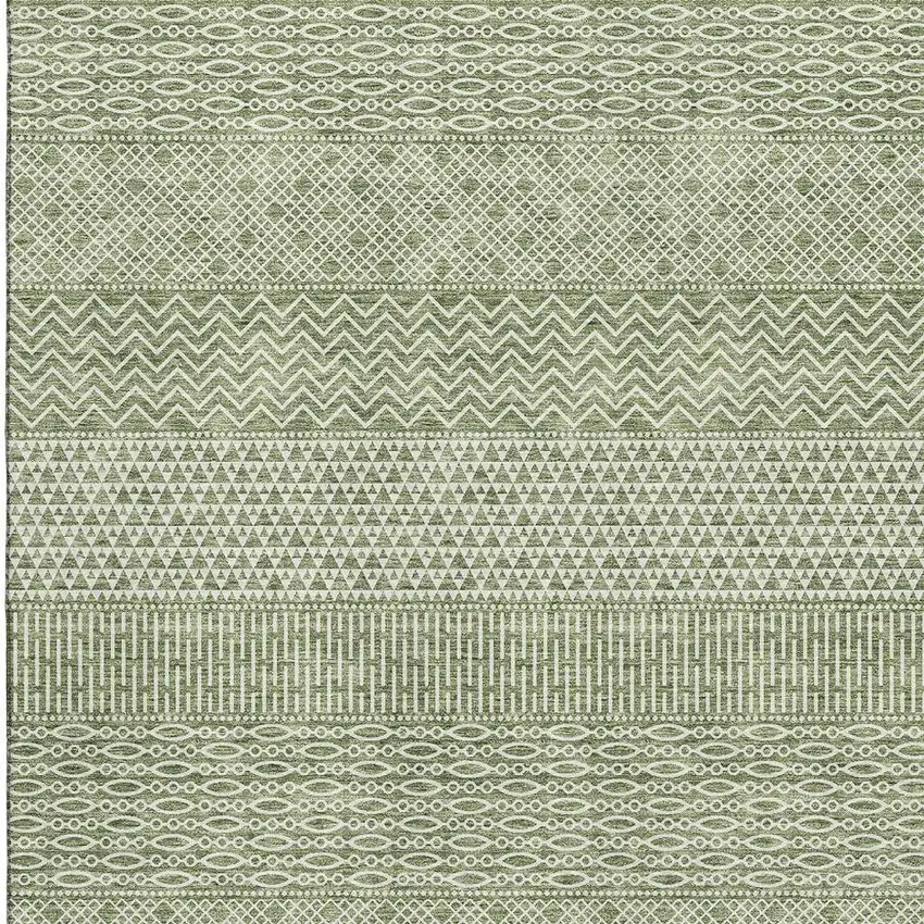 Green And Ivory Striped Washable Area Rug With UV Protection Photo 3