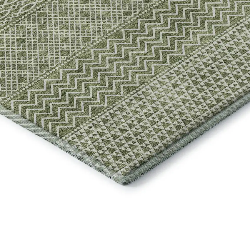 Green And Ivory Striped Washable Area Rug With UV Protection Photo 7
