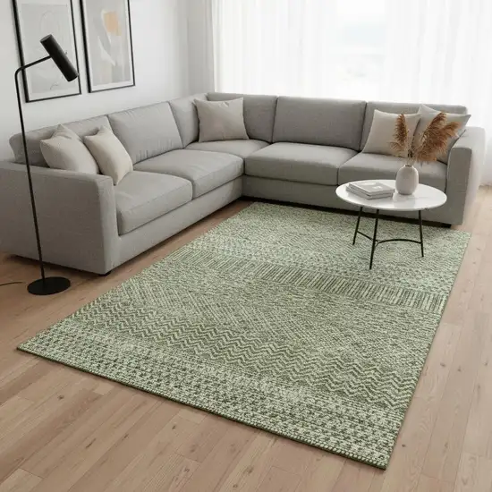 Green And Ivory Striped Washable Area Rug With UV Protection Photo 2