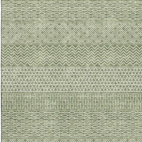 Green And Ivory Striped Washable Area Rug With UV Protection Photo 2