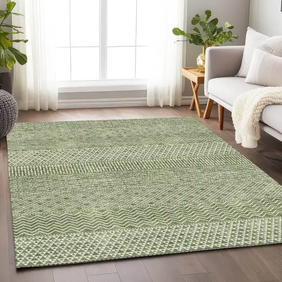 Green And Ivory Striped Washable Area Rug With UV Protection Photo 4