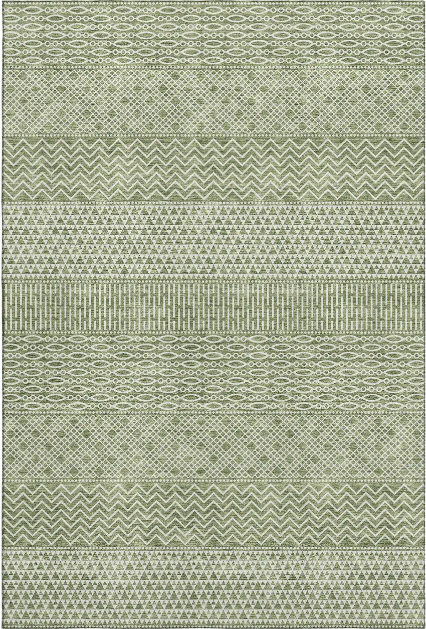Green And Ivory Striped Washable Area Rug With UV Protection Photo 1