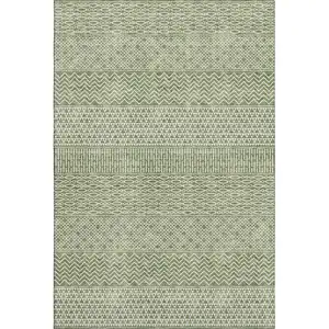 Photo of Green And Ivory Striped Washable Area Rug With UV Protection