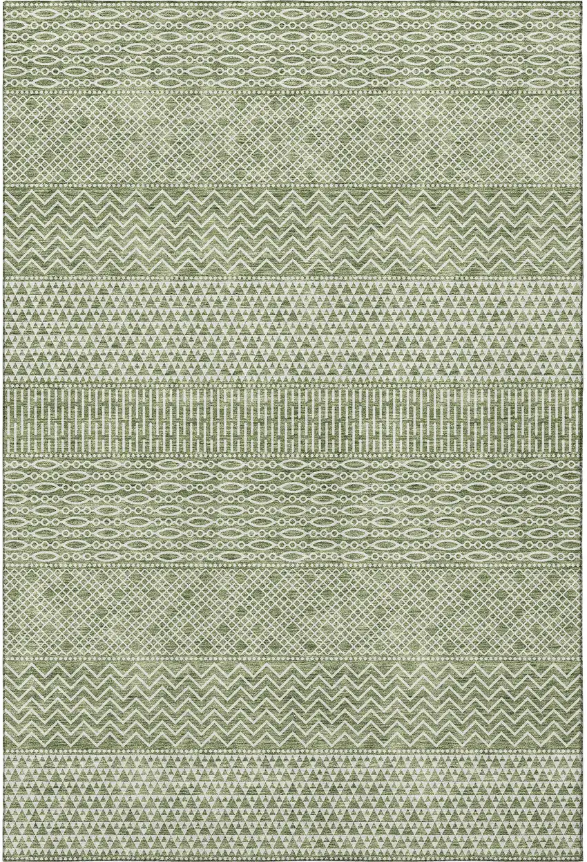 Green And Ivory Striped Washable Area Rug With UV Protection Photo 3
