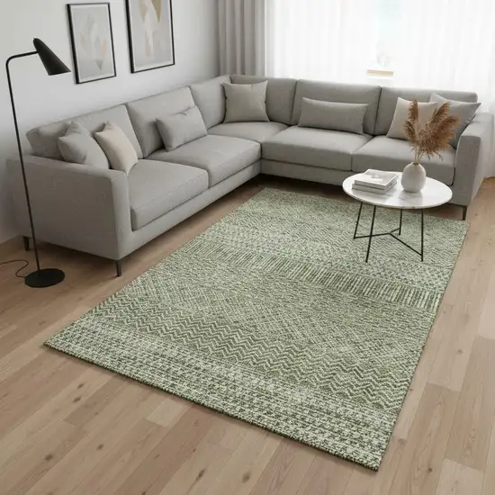 Green And Ivory Striped Washable Area Rug With UV Protection Photo 2