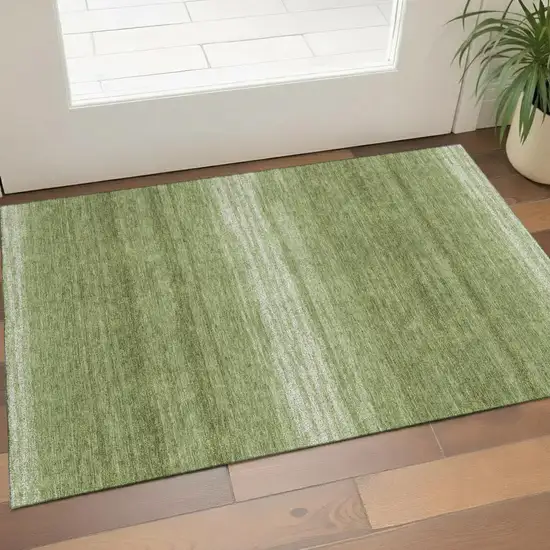 Green And Ivory Striped Washable Area Rug With UV Protection Photo 1