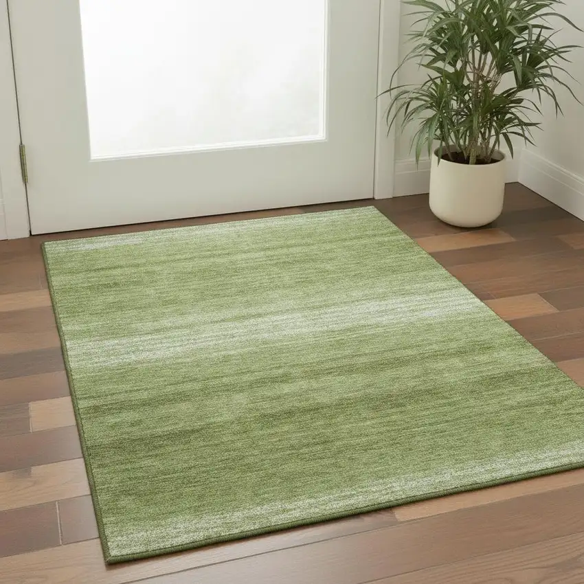 Green And Ivory Striped Washable Area Rug With UV Protection Photo 2