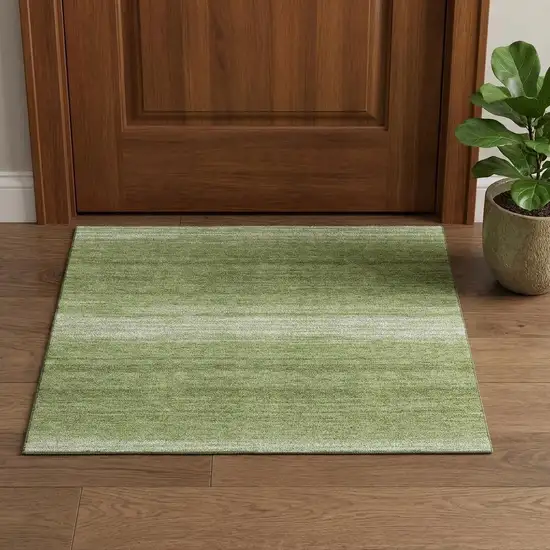 Green And Ivory Striped Washable Area Rug With UV Protection Photo 1