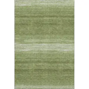 Photo of Green And Ivory Striped Washable Area Rug With UV Protection