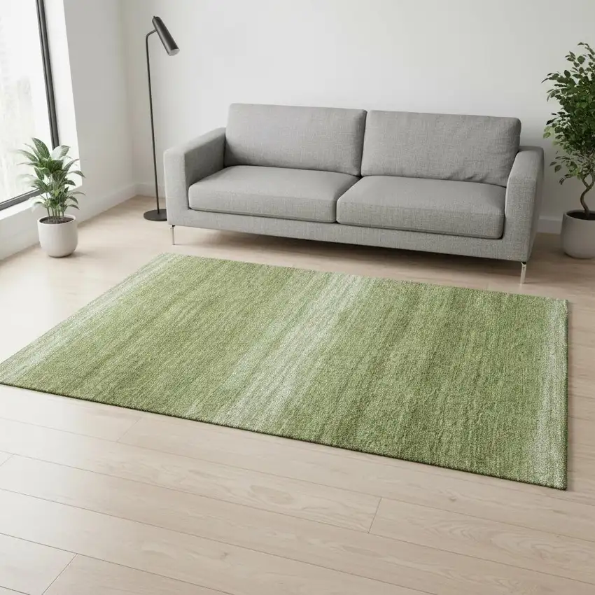 Green And Ivory Striped Washable Area Rug With UV Protection Photo 2