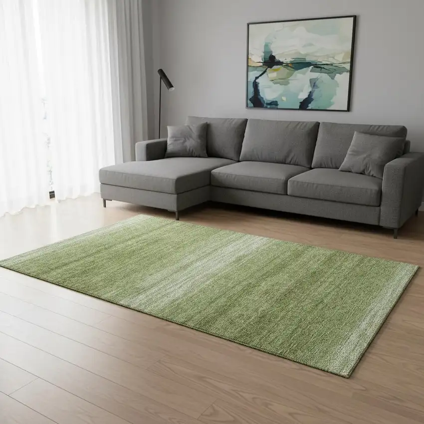 Green And Ivory Striped Washable Area Rug With UV Protection Photo 2