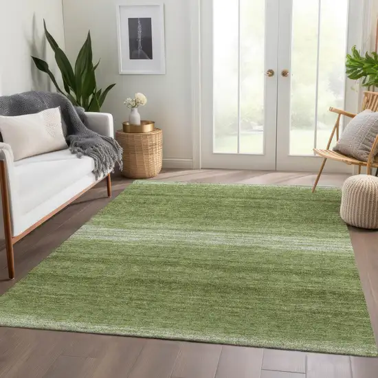 Green And Ivory Striped Washable Area Rug With UV Protection Photo 5