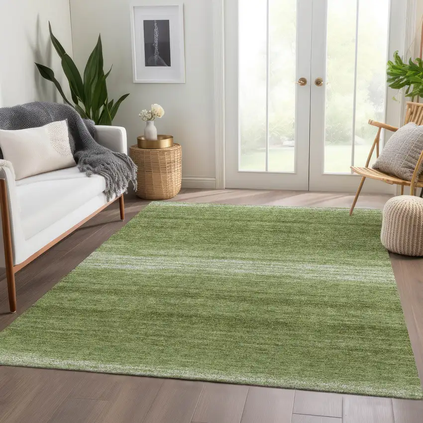 Green And Ivory Striped Washable Area Rug With UV Protection Photo 5