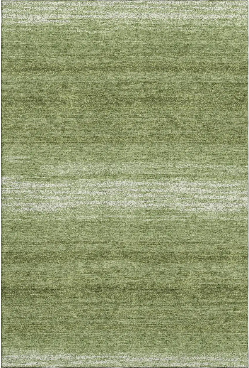 Green And Ivory Striped Washable Area Rug With UV Protection Photo 1