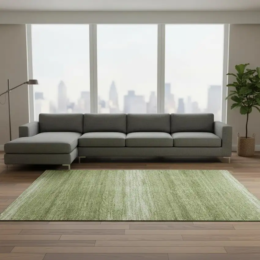 Green And Ivory Striped Washable Area Rug With UV Protection Photo 2