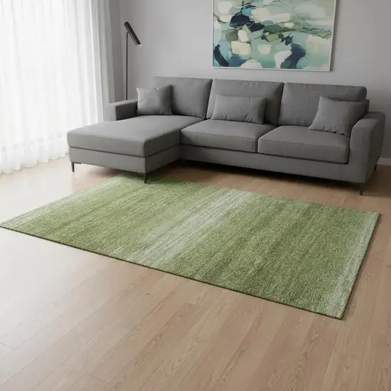 Green And Ivory Striped Washable Area Rug With UV Protection Photo 2