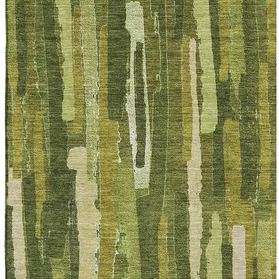 Green And Ivory Striped Washable Area Rug With UV Protection Photo 3