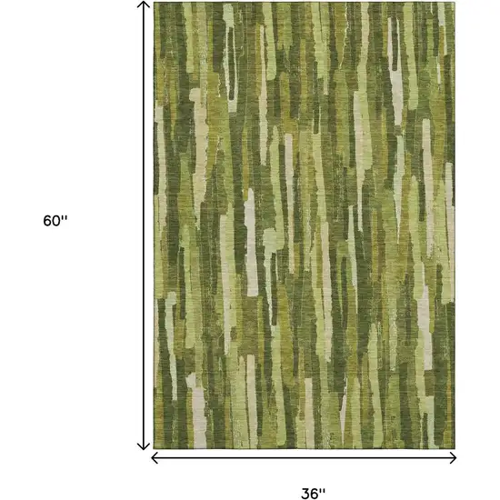 Green And Ivory Striped Washable Area Rug With UV Protection Photo 3