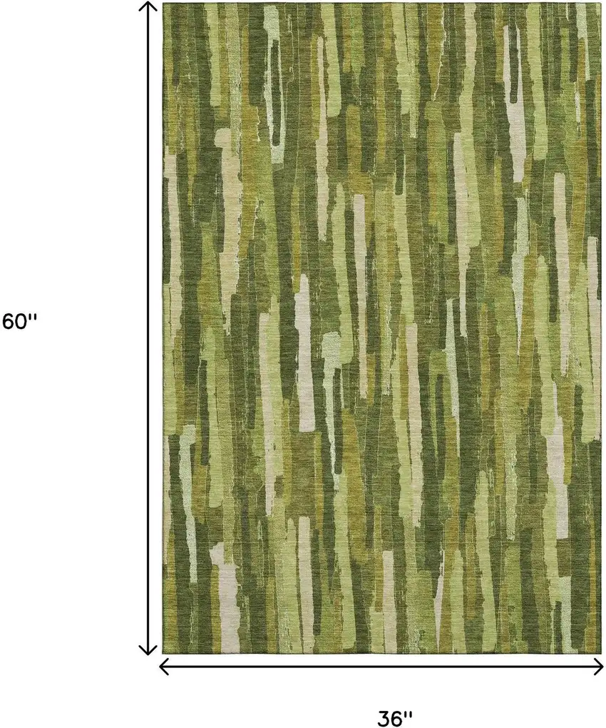 Green And Ivory Striped Washable Area Rug With UV Protection Photo 3