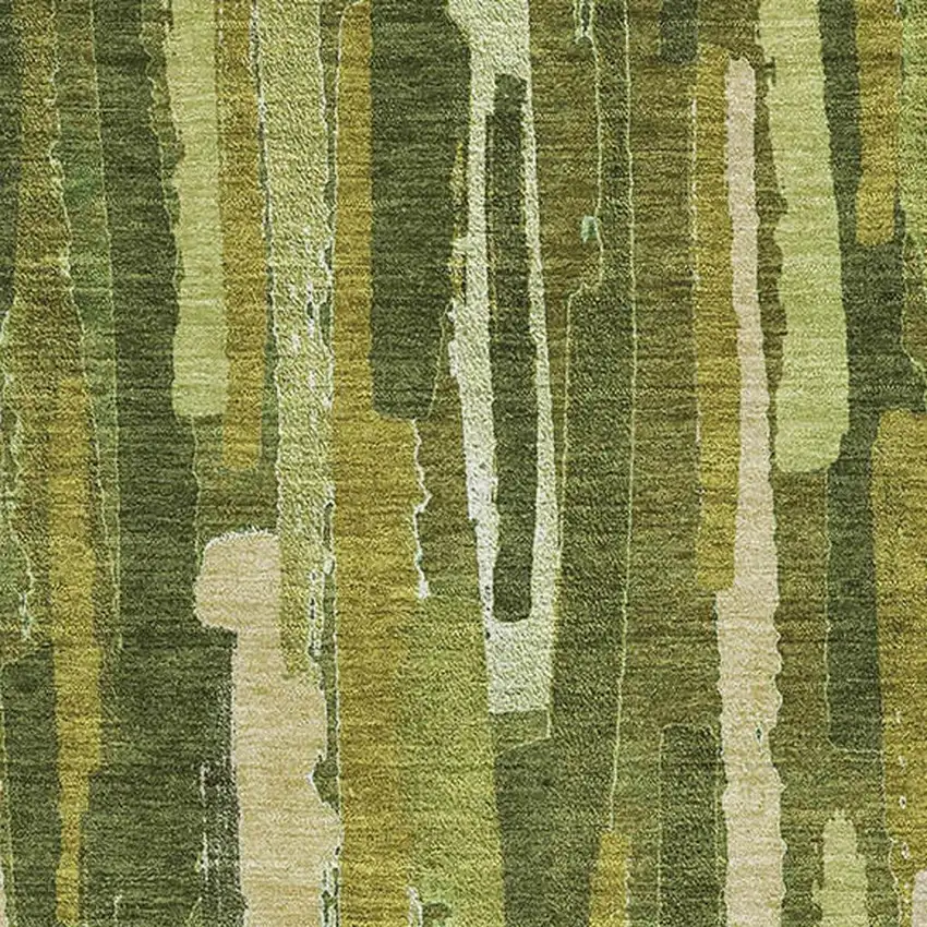 Green And Ivory Striped Washable Area Rug With UV Protection Photo 2