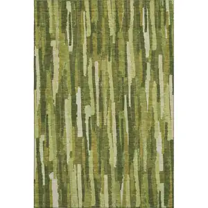 Photo of Green And Ivory Striped Washable Area Rug With UV Protection