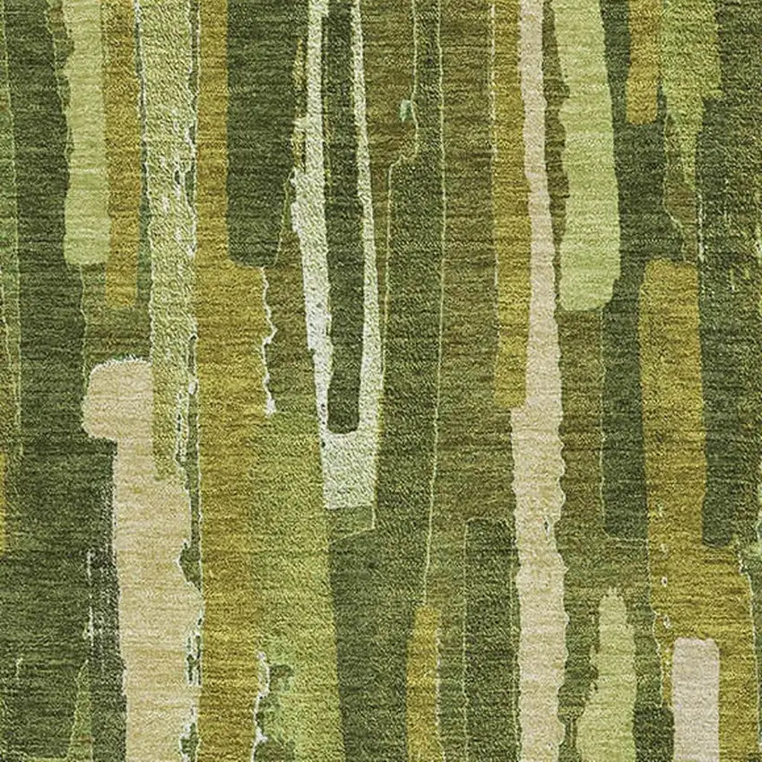 Green And Ivory Striped Washable Area Rug With UV Protection Photo 3