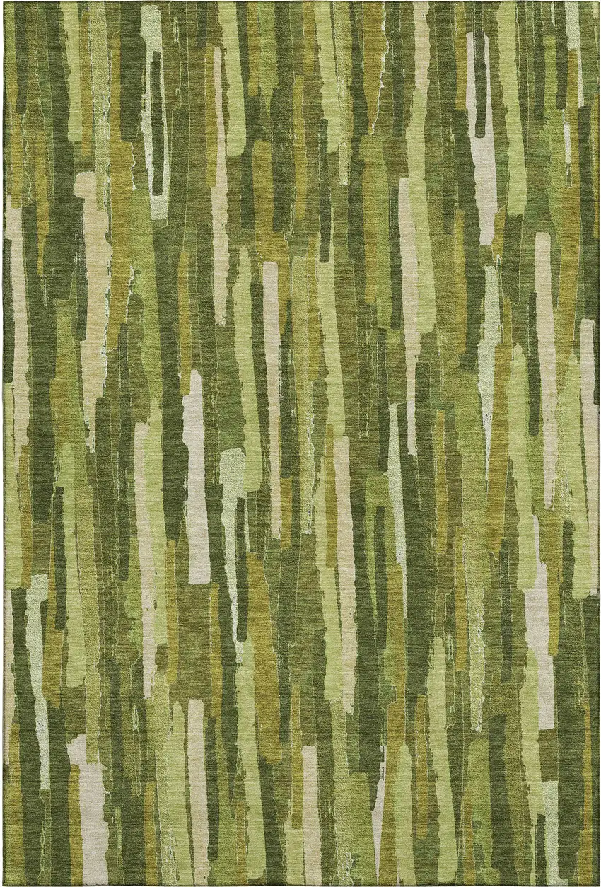Green And Ivory Striped Washable Area Rug With UV Protection Photo 1