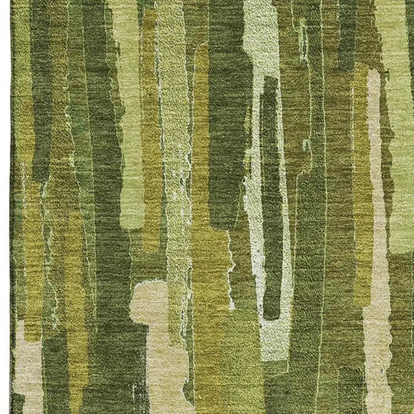 Green And Ivory Striped Washable Area Rug With UV Protection Photo 2