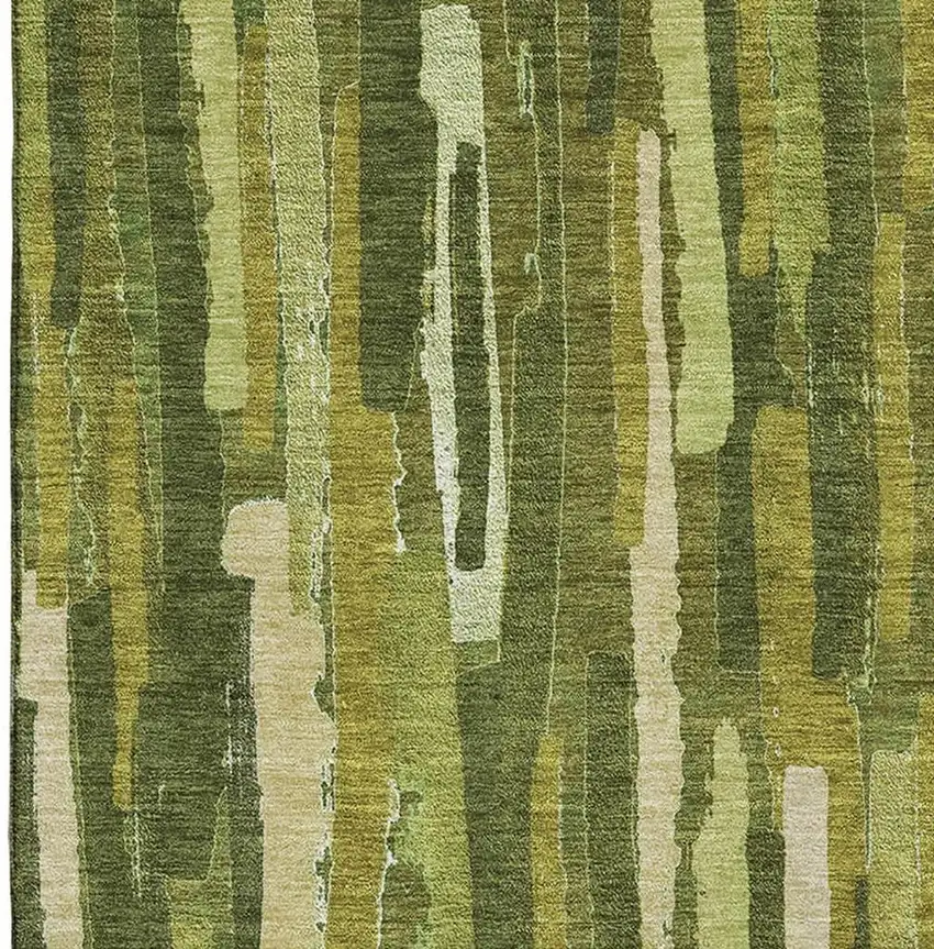 Green And Ivory Striped Washable Area Rug With UV Protection Photo 2