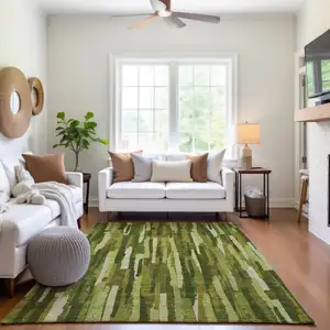 Photo of Green And Ivory Striped Washable Area Rug With UV Protection