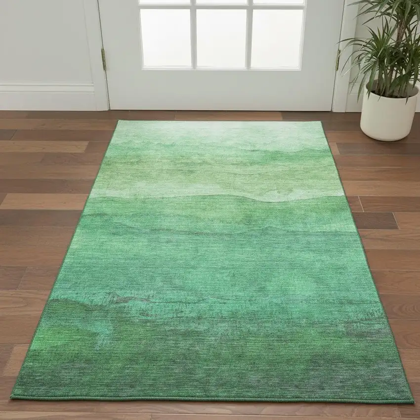 Green And Ivory Striped Washable Area Rug With UV Protection Photo 2