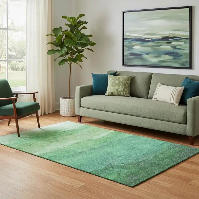 Green And Ivory Striped Washable Area Rug With UV Protection Photo 2