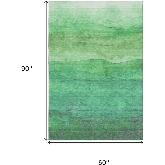 Green And Ivory Striped Washable Area Rug With UV Protection Photo 9