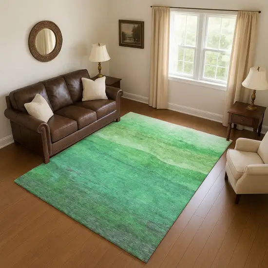 Green And Ivory Striped Washable Area Rug With UV Protection Photo 4