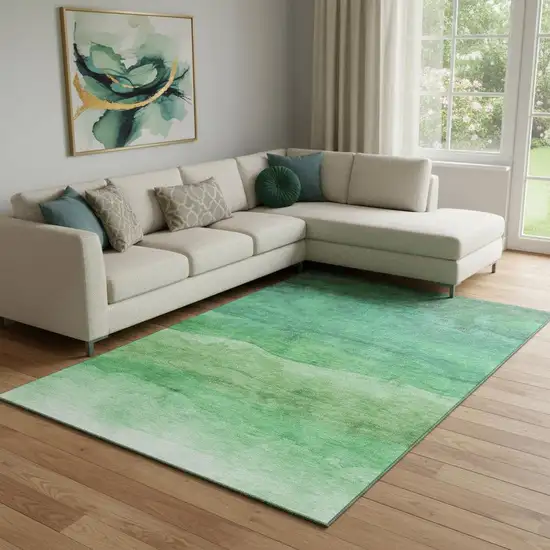Green And Ivory Striped Washable Area Rug With UV Protection Photo 2