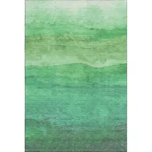 Photo of Green And Ivory Striped Washable Area Rug With UV Protection