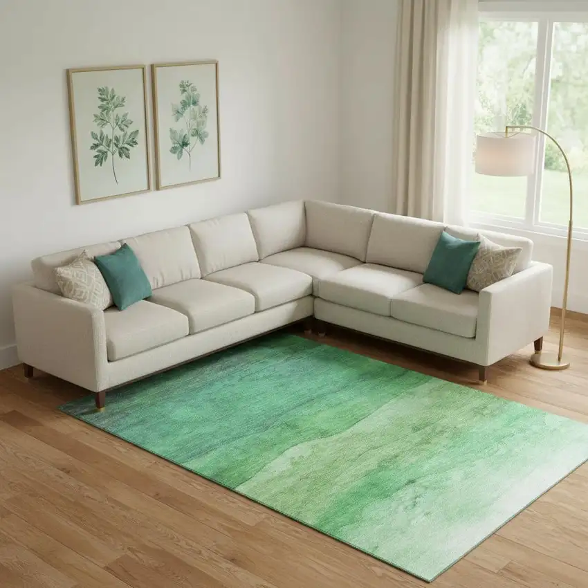 Green And Ivory Striped Washable Area Rug With UV Protection Photo 2