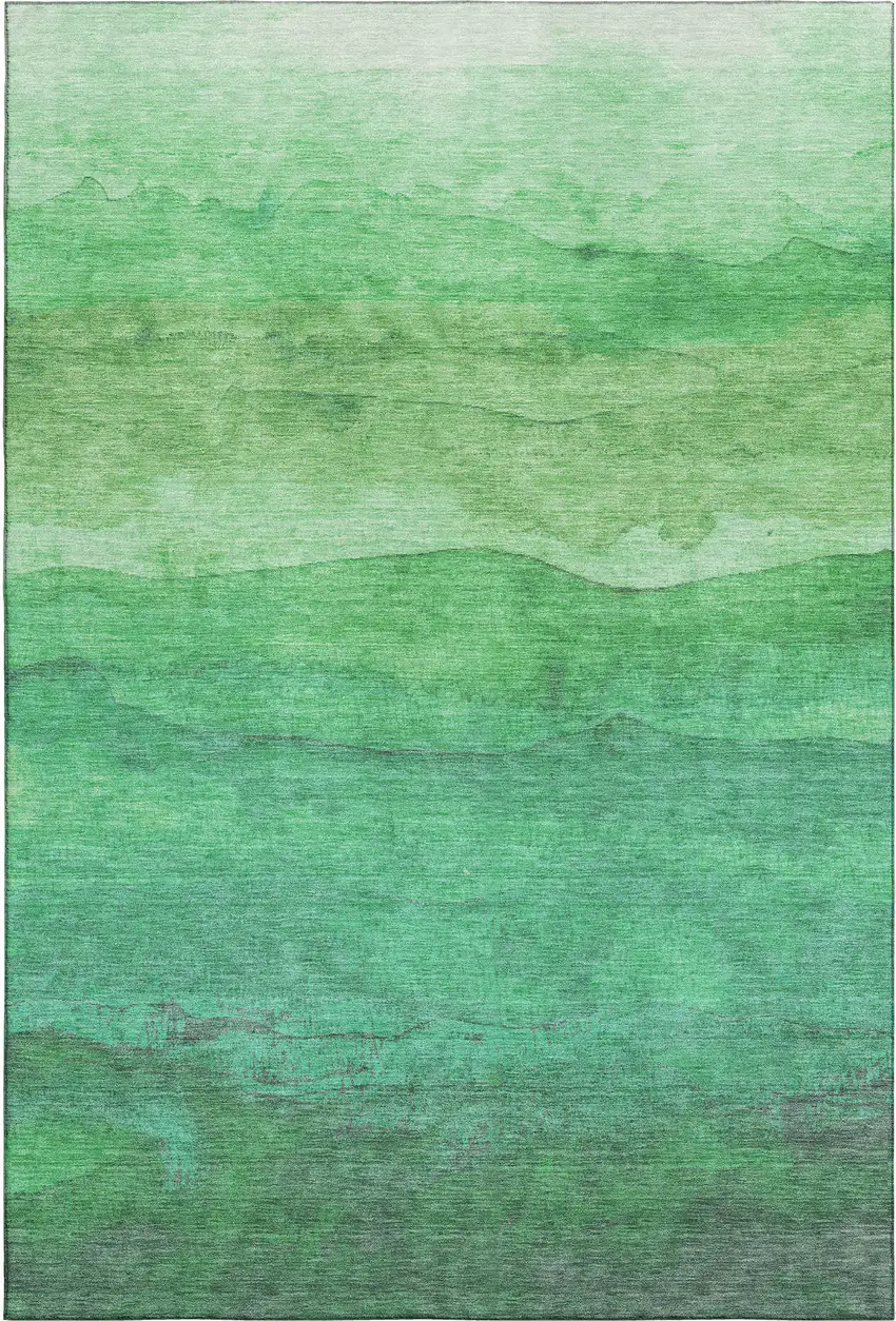 Green And Ivory Striped Washable Area Rug With UV Protection Photo 1