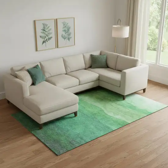 Green And Ivory Striped Washable Area Rug With UV Protection Photo 2