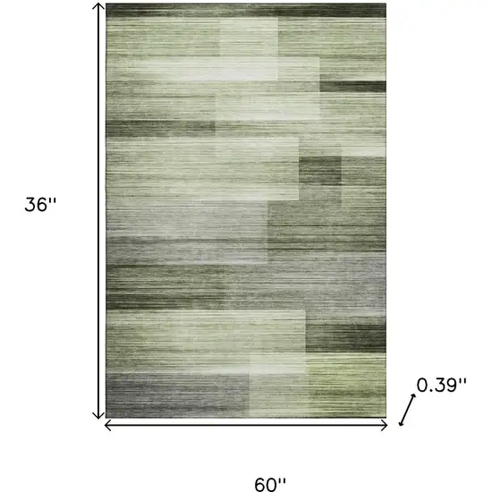 Green And Ivory Striped Washable Area Rug With UV Protection Photo 9