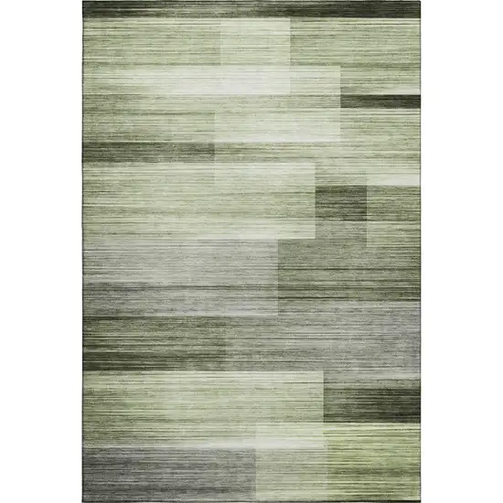 Green And Ivory Striped Washable Area Rug With UV Protection Photo 1