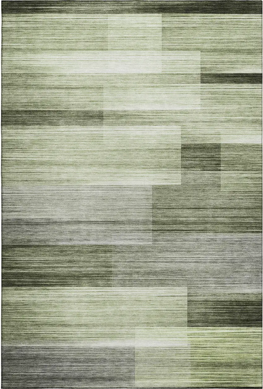 Green And Ivory Striped Washable Area Rug With UV Protection Photo 1