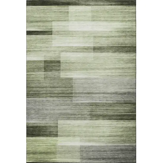Green And Ivory Striped Washable Area Rug With UV Protection Photo 4