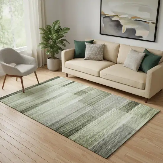 Green And Ivory Striped Washable Area Rug With UV Protection Photo 2