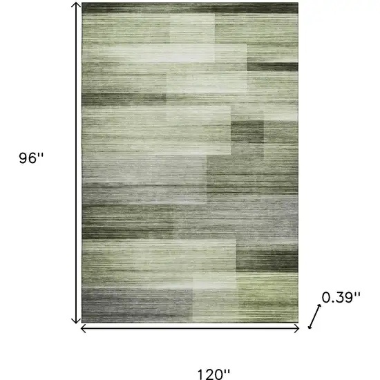 Green And Ivory Striped Washable Area Rug With UV Protection Photo 9